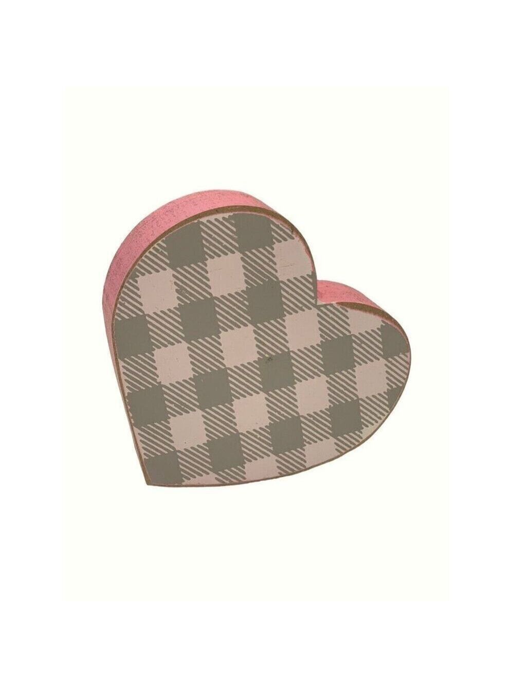 Rustic Heart Pink Plaid Heart 4" Freestanding Tabletop Decor Gift Valentine Love
